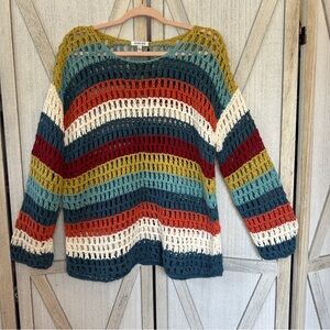 Johnny Was Green and Orange Crew Neck Sweater